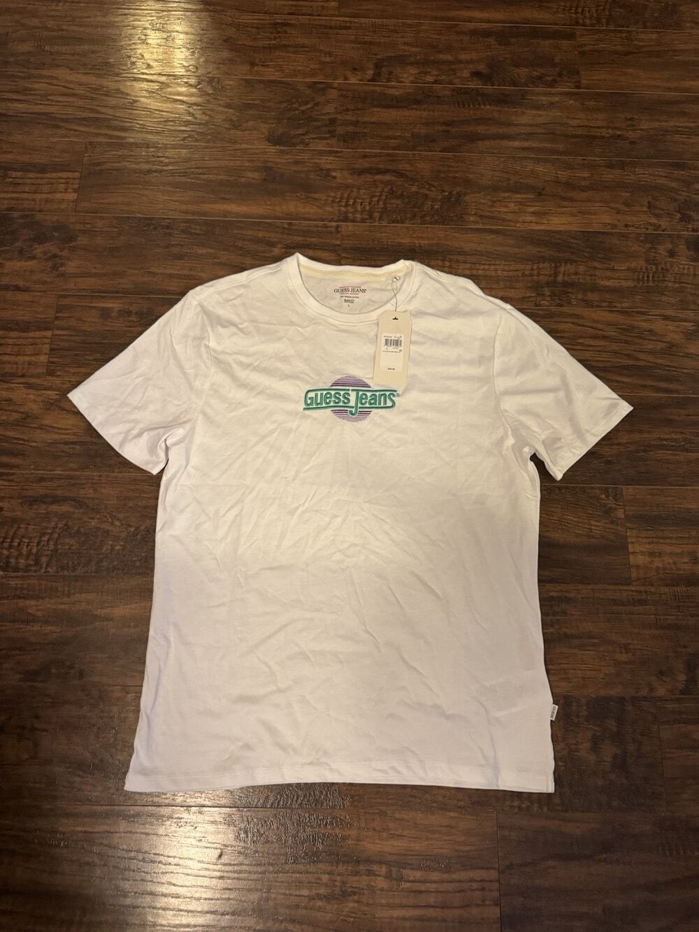 Guess Jeans Men's Logo Crew Short Sleeve Shirt L Large White